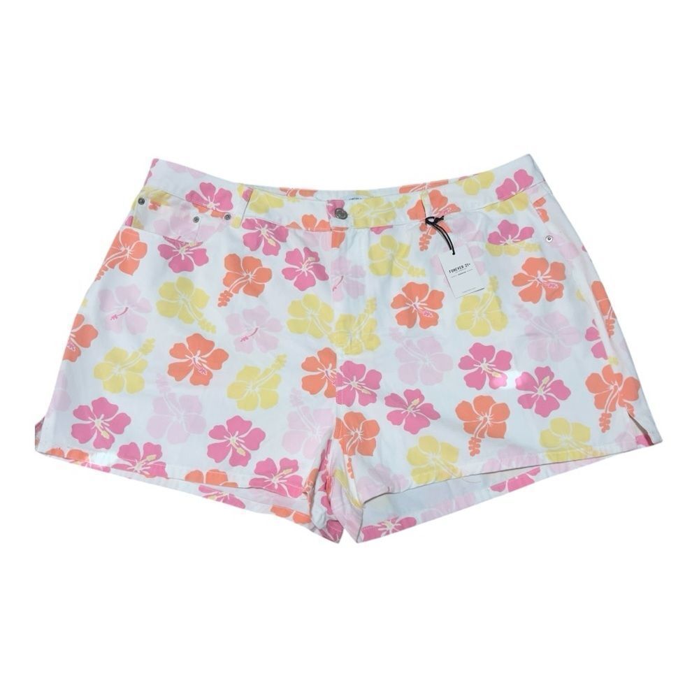 Forever 22 Plus Size White Pink‎ Yellow Orange Lightweight Floral Shorts Size 20